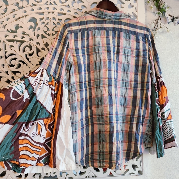 THE MORGAN FACTORY UPCYCLED PLAID LONG SLEEVE TOP BUTTUN DOWN SIZE MEDIUM - Picture 9 of 14